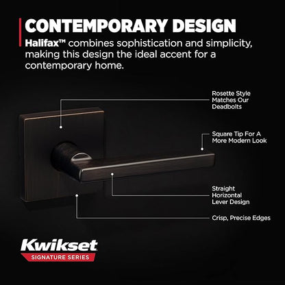 Kwikset Halifax Interior Passage Door Handle, Lever For Closet and Hallway Doors, Reversible Non-Locking Handle Lever, Venetian Bronze, with Microban Protection