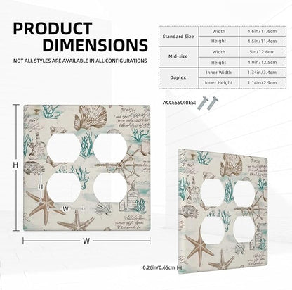 Mid Century Seashells Starfish Compass Outlet Covers 2 Gang Double Duplex Decorative Light Switch Covers Electrical Wallplates Socket Faceplate For Nursery Kids Room Decor