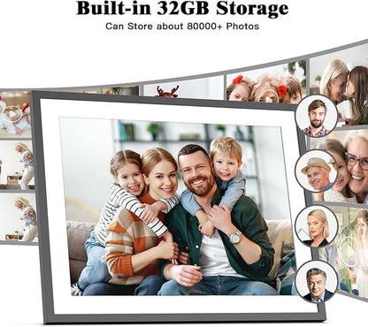 Large Digital Picture Frame 17” WiFi-Photo-Frame - 1280x960 IPS HD Touch Screen, 32GB Smart Picture Frame, Motion Sensor, Auto-Rotate, Wall-Mounted, Share Photos Videos via App, Gifts for Mom Dad