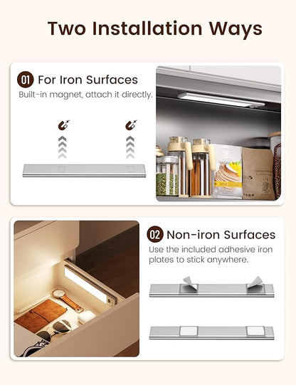 Joyzy 2 Pack 66 LED Motion Sensor Closet Lights, 9.2’’ Rechargeable Under Cabinet Lighting Magnetic 3 Color Temps & Dimmable Under Counter Light Motion Activated Pantry Light (110 Lumen)