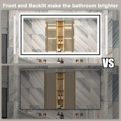 72x36 Bathroom Mirror With Lights - Black Aluminum Framed (Front and Backlit), Anti-Fog LED Lighted Bathroom Mirror,Stepless Dimmable Vanity Mirror,3 Colors Smart Mirror(Horizontal/Vertical)