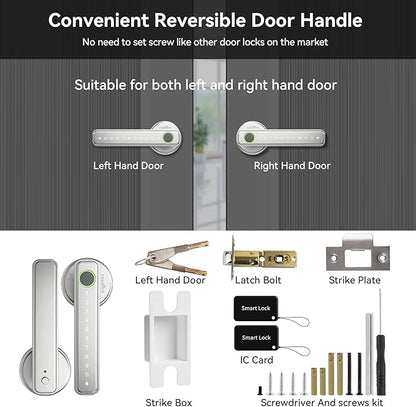Fingerprint Smart Lever Lock TUYA APP Control Keyless Entry Bluetooth Touchscreen Indoor Handle Biometric Electronic Digital Door Knob with Keypad Suitable for Hotel Office Apartment Bedroom