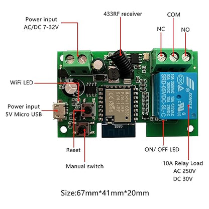 Jane Eyre WiFi Wireless Relay Module 1 Channel Remote Switch Momentary/Self-Locking Relay with 433MHz RF Remote Control Compatible with Alexa, Echo and Google Assistant