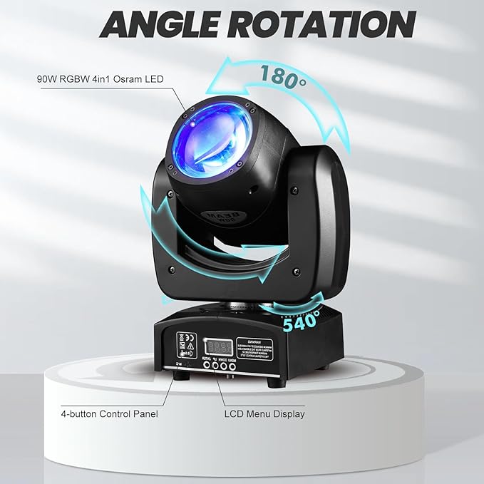 90W LED Moving Head DJ Lights Mini Beam Stage Lights Super Bright Spot RGBW 4IN1 DMX 512 13CH Sound-Activated for Wedding DJ Party Stage Lighting (90W, 2)