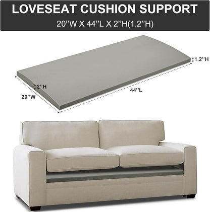 HAVARGO Couch Cushion Support for Loveseat Sofa High Density Foam 44"x20" Inches Sofa Couch Supports for Sagging Cushions Light Grey 1PC with Anti Slip Mesh Fabric