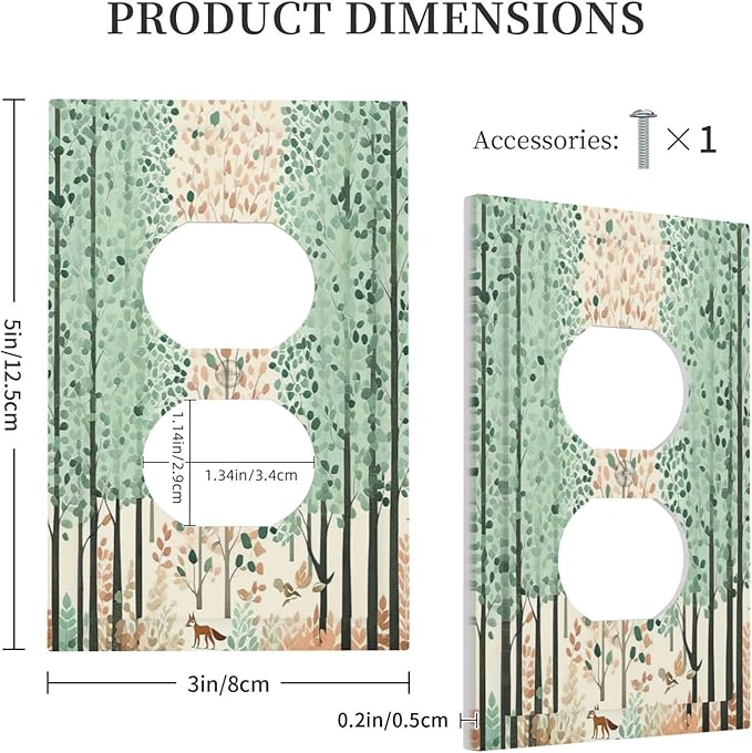 Boho Wildflower Forest Woodland Animals Outlet Covers 1 Gang Duplex Light Switch Cover Wall Plate Decorative Switch Plates Electrical Receptacle Faceplate for Bedroom Bathroom Decor