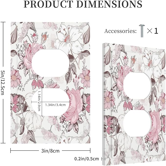 Outlet Covers Modern Watercolor Flower Pink White Wildflower 1 Gang Duplex Electrical Receptacle Faceplate Light Switch Cover Wall Plate Decorative Switch Plates for Bedroom Home Decor