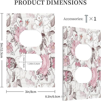 Outlet Covers Modern Watercolor Flower Pink White Wildflower 1 Gang Duplex Electrical Receptacle Faceplate Light Switch Cover Wall Plate Decorative Switch Plates for Bedroom Home Decor