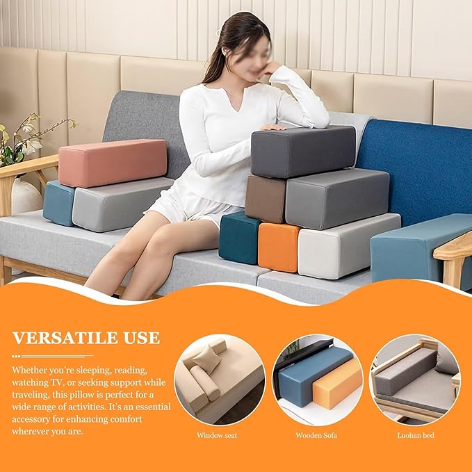 2 Pack Couch Arm Rest Pillow 8''x8''x20'' Faux Leatharie Armrest Cushion, High Density Foam Pillows, Removable & Washable Headboard Elbow Support for Armchair Sofa Bed, Sapphire