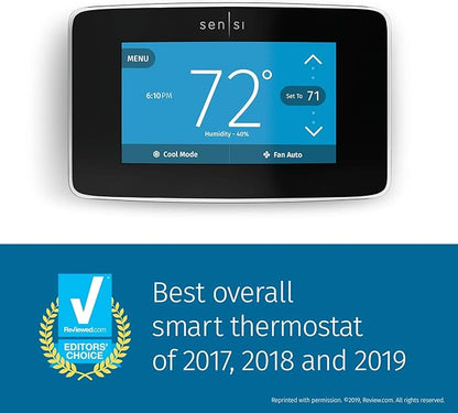 Emerson Sensi Touch Wi-Fi Smart Thermostat with Touchscreen Color Display, Works with Alexa, Energy Star Certified, C-wire Required, ST75 Black 5.625" x 3.4" x 1.17"