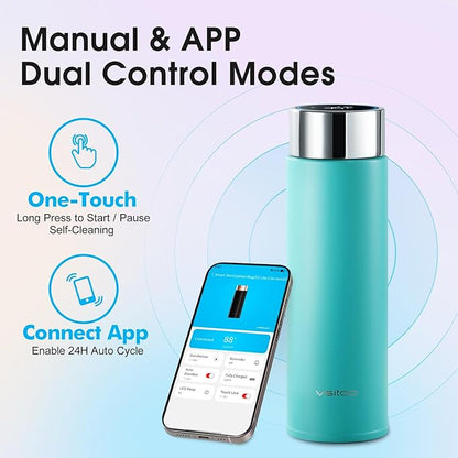 Vsitoo Smart self cleaning Insulated Water Bottle, 15oz Stainless Steel Vacuum Flask, AI Self-Clean, 30-Day Battery Life, BPA-Free, Magnetic Charging, Portable Travel Mug Gifts for Men Women, Blue