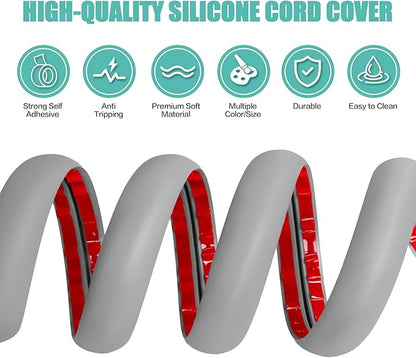Floor Cord Cover Self Adhesive Cord Hider,10FT Cable Management, Extension Strip Protector for Wires, Prevent Cable Trips for Offices, Gyms, Exhibitions Cavity:0.47"(W) x 0.35"(H) Gray