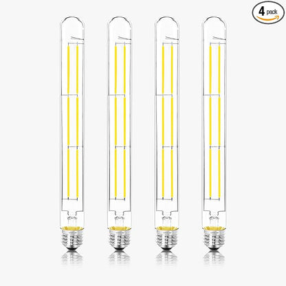 11.8IN 1000LM 5000K Daylight White Light Bulbs E26 Base, T10 T9 Edison Bulbs Dimmable 8W, AC 120V 100 Watt Equal Filament Bulb, Vintage Clear Glass Long Tubular LED Bulb, UL Listed - 4Pack