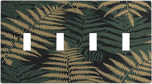 Light Switch Covers Botanical Fern Green Leaf Forest Quad Toggle Electrical Faceplate 4 Gang Wall Plate Decorative Switch Plates For Bed Room Home Decor