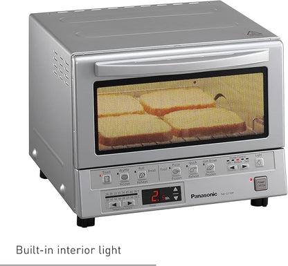 Panasonic FlashXpress Toaster Oven Countertop, 4-Slice Small Toaster Oven Compact Size with Double Infrared Heating, 6 Auto Cook Options and Precise Temperature Control, 1300W - NB-G110P (Silver)