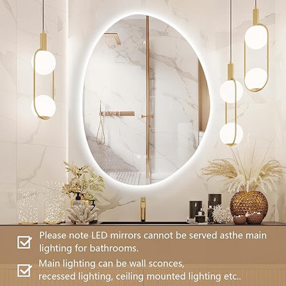 Niccy Irregular LED Bathroom Mirror, 30"x40" Asymmetrical Backlit Vanity Wall Mirrors, Frameless Lighted Mirrors for Bedroom, Living Room, Modern Smart-Mirror with Anti-Fog, Dimmable, Memory Function