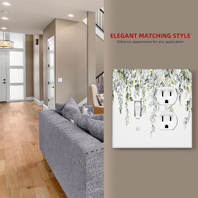 Wallplates Boho Farmhouse Flower Leaf Sage Green 1 Toggle 1 Duplex Switch Plate Electrical GFCI Faceplate Decorative Light Switch Covers for Bedroom Cabin Decor