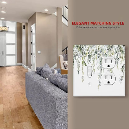 Wallplates Boho Farmhouse Flower Leaf Sage Green 1 Toggle 1 Duplex Switch Plate Electrical GFCI Faceplate Decorative Light Switch Covers for Bedroom Cabin Decor