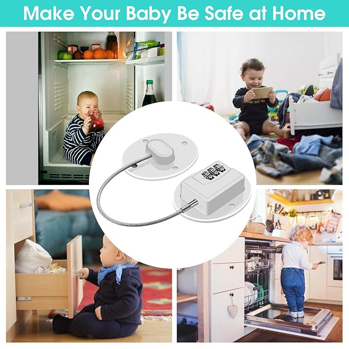 Refrigerator Lock - Heavy Duty Combination Fridge Lock, Child Proof Cabinet Locks,No Keys Needed(White- 4 Pack)