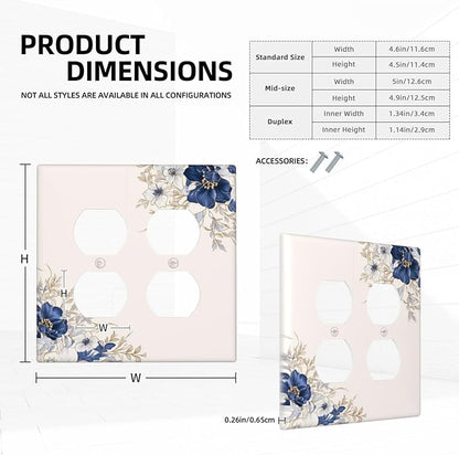 Decorative Outlet Covers Rustic Blue White Flowers Floral Penoy 2 Gang Wall Plate Cover Double Duplex Receptacle Two Switch Light Switch Cover Plate Jumbo Dual Face Plate