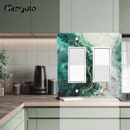 Modern Abstract Lexury Dark Turquoise Teal Blue Gray Marble Textured Light Switch Wall Plate Plates Decorative Electrical Outlet Cover Plates Acrylic 2 Gang Wall Outlet Covers Mirror Switch Plates