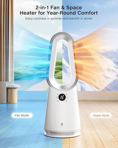 ULTTY Space Heater, Portable Electric Heaters and Cooler Fan Combo with Remote, 80°Oscillation, 9 Speeds, 3 Modes, 8 Timer, 6 Colors LED Light, Fast Safety Heat and Quiet for Office Bedroom Home