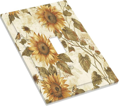 Decorative Light Switch Cover Rustic Sunflower Floral Pattern 1 Gang Single Toggle Device Electrical Faceplate Switchplates Decorator Outlet Wall Plate for Bedroom Cabin Decor