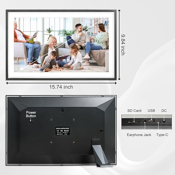 Frameo 15.6 Inch Large Digital Photo Frame, Digital Picture Frame WiFi with 32GB, 1920 * 1080 IPS HD Touch Screen, Electronic Picture Frame IPS Touch Screen with Auto-Rotate, Frameo Digital Frame Wifi