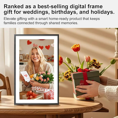 Frameo 15.6 Inch Large Digital Photo Frame, Digital Picture Frame WiFi with 32GB, 1920 * 1080 IPS HD Touch Screen, Electronic Picture Frame IPS Touch Screen with Auto-Rotate, Frameo Digital Frame Wifi