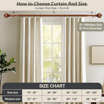 2 Pack Dark Brown Wood Curtain Rods for Windows 48 to 84 Inch, 1'' Adjustable Heavy Duty Curtain Rod，Vintage Imitation Wood Decorative Drapery Rods with Pumpkin Finials for Bedroom Living Room