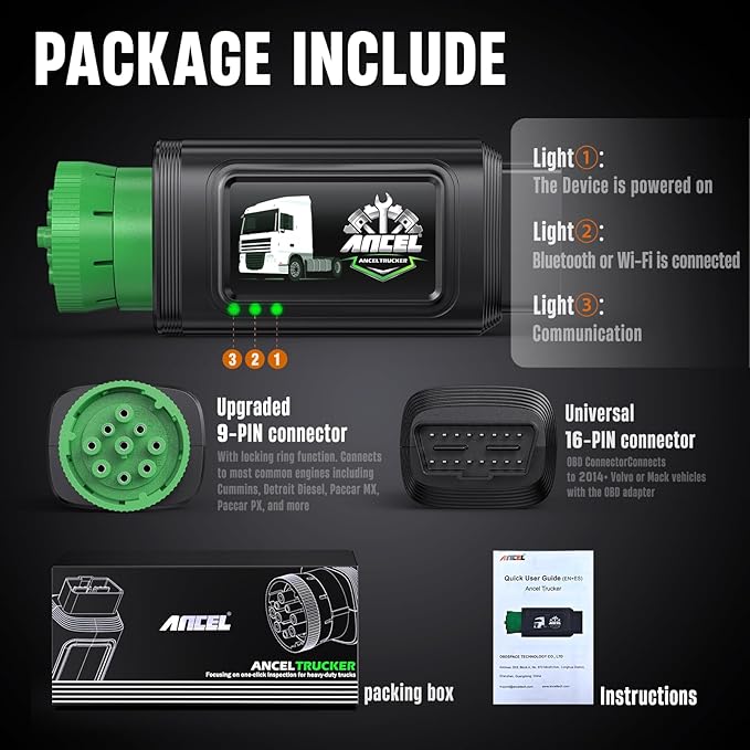 ANCEL HD100 Heavy Duty Truck Scanner with DPF Regen for Cummins & CAT Engines, Bluetooth Diesel Diagnostic Tool with All-System Scan, HDOBD & OBD2 Code Reader for Semi Trucks, Lifetime Free Updates