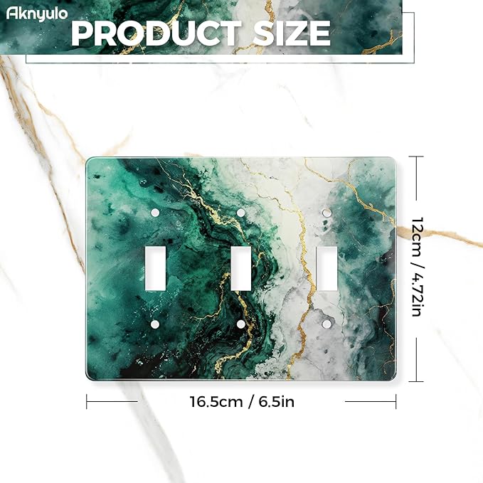Modern Abstract Lexury Dark Turquoise Teal Blue Gray Marble Textured Light Switch Plates Wall Plates Decorative Electrical Outlet Cover Plates Acrylic Double Outlet Covers Switch Plates 3 Gang