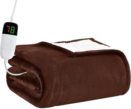 BOMOVA Heated Electric Blanket Throw Size- 50" x 60" Heating Blanket with 10 Heating Levels & 8 Hours Auto Off, Warm Flannel Blanket, Christmas Birthday Gifts for Women