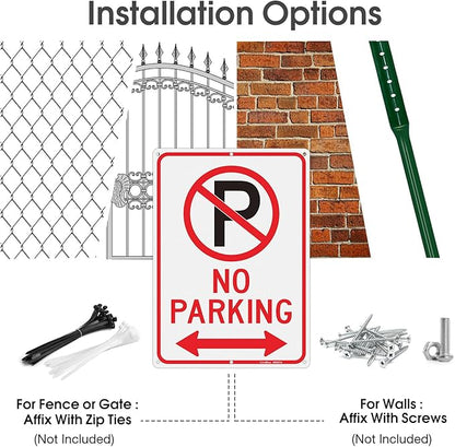 GicnKeuz No Parking Signs with Arrow,14×10 Inches No parking sign .040 Reflective Aluminum,Waterproof and Fade Resistant,6 Pre-drilled holes,Easy to Install,Indoors and Outdoors Use(2-pack)