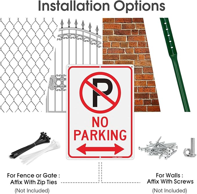 GicnKeuz No Parking Signs with Arrow,14×10 Inches No parking sign .040 Reflective Aluminum,Waterproof and Fade Resistant,6 Pre-drilled holes,Easy to Install,Indoors and Outdoors Use (1-pack)