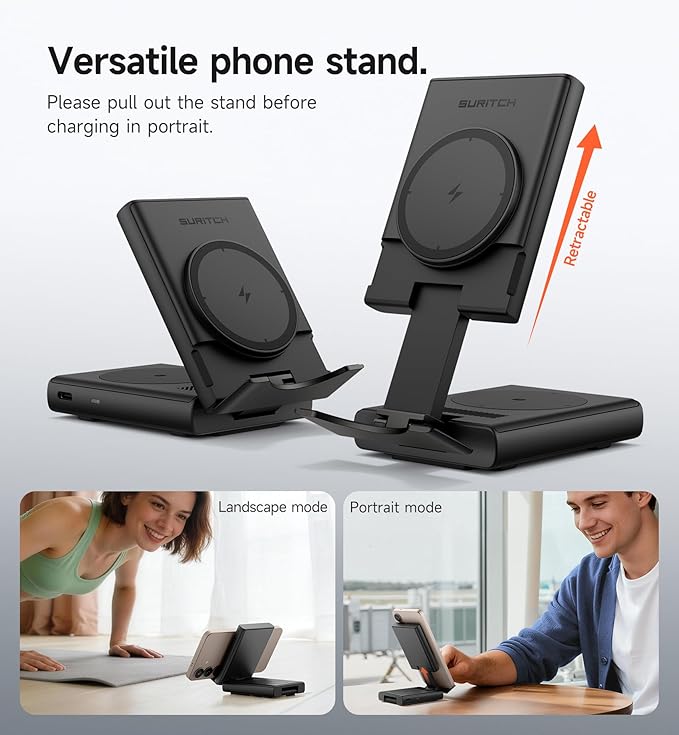 SURITCH for Samsung 3-in-1 Wireless Charging Station, 15W Ultra-Compact Chargers Foldable Charging Dock Stand for Galaxy S25 S24 S23 S22 S21 Z Fold/Z Flip, Galaxy Watch 8/7/6/5/4/3, Galaxy Buds, White