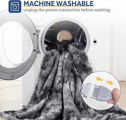 Sealy Electric Blanket Heated Throw, Faux Fur Heating Blanket with 6 Heat Settings & 2-10 Hours Auto Shut Off, Fast Heating & ETL Certification, 50x60 Inch, Grey