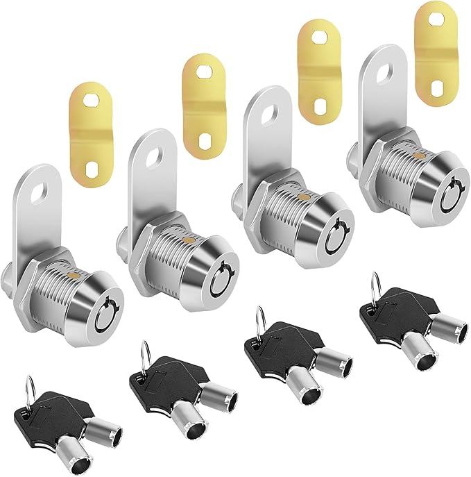 Cam Locks Keyed Alike 5/8" RV Storage Lock 4PCS RV Compartment, Camper, Trailer, Vending Machine Replacement Set with 8 Keys, Chrome Finish (4, 5/8 Inch)
