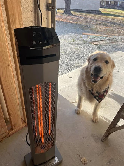 Outdoor Heaters for Patio,1500W Electric Infrared Radiant Heater with Remote,37” Portable Tower Space Heater with 12H Timer,Tip-over Protection for Garage,Porch,Indoor,Silver