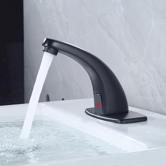 Touchless Bathroom Sink Faucet，Automatic Motion Sensor Faucets with 1 Hole Plate for Water Bath Commercial Lavatory Farmhouse, Black