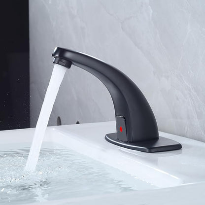 Touchless Bathroom Sink Faucet，Automatic Motion Sensor Faucets with 1 Hole Plate for Water Bath Commercial Lavatory Farmhouse, Black
