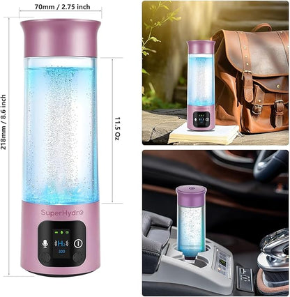 Hydrogen Water Bottle Generator - Up to 6000+ PPB Concentration - SPE/PEM Technology - Voice Reminder - Water Ionizer Machine Suitable for Travel, Daily and Office Drinking - 12oz (Pink)