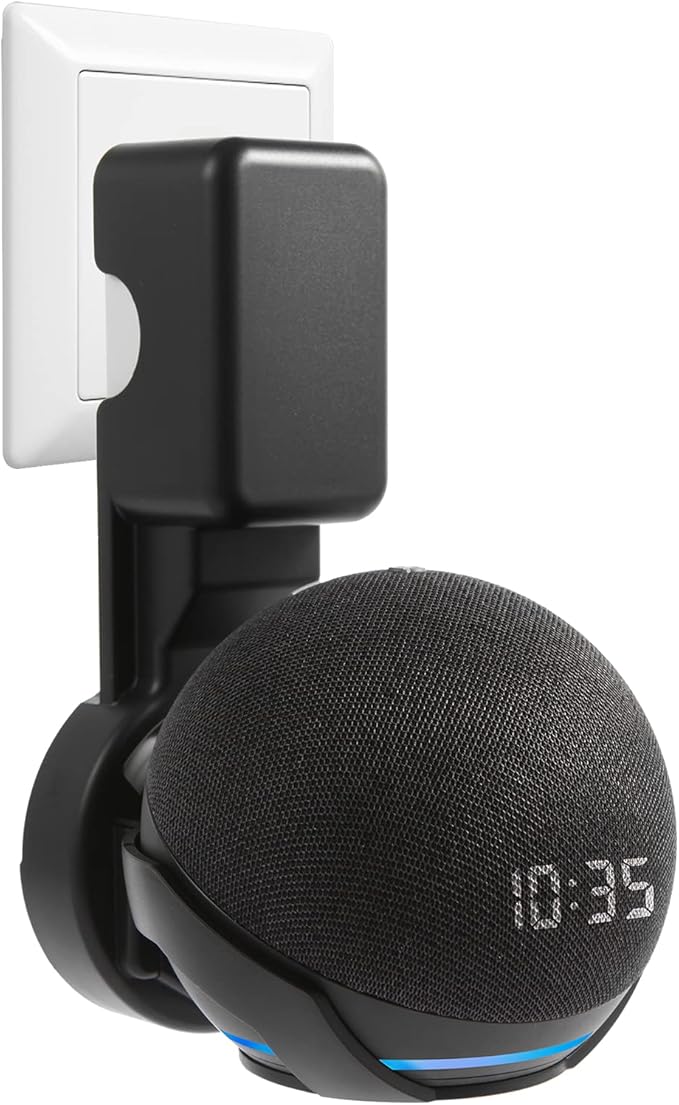 Wall Mount Holder for Dot 4th/5th Generation, Outlet Hanger for Dot 4th/5th Gen, Smart Speaker Stand, Space-Saving Accessories, Built-in Cable Management Shelf, Black…