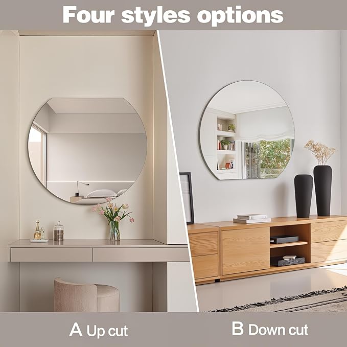 Half Moon Bathroom Mirror 36", Modern Frameless Wall Mirror, Hanging Decorative Vanity Mirror, Minimalist Explosion Proof Semi Circle Mirror for Living Room Bedroom Entryway, Down Cut