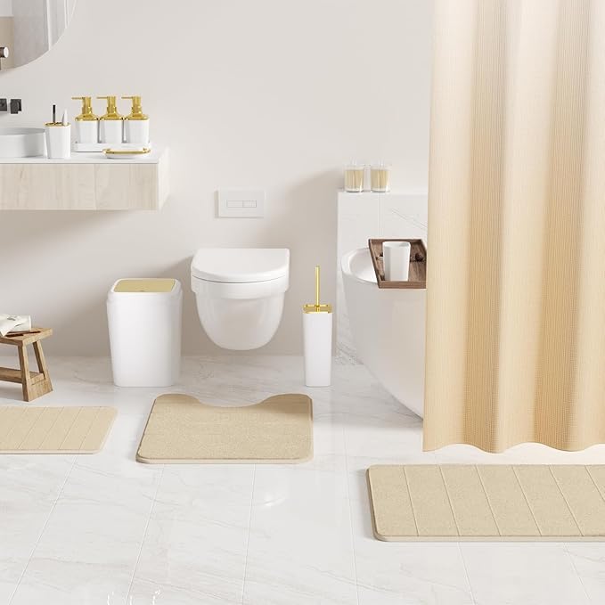 Bathroom Sets with Shower Curtain and Rugs, 27PC Bathroom Accessory Set, White Bathroom Set, White Bathroom Accessories Set with Trash Can, Toilet Brush and Soap Dispensers