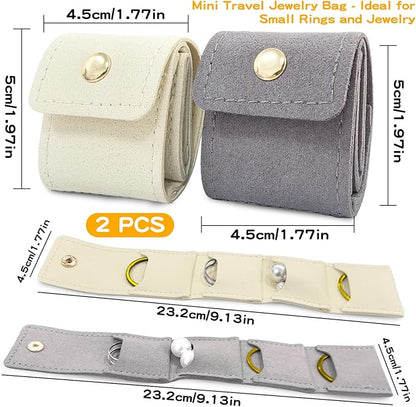 2 PCS Mini Travel Jewelry Bag with Buckle, Portable Foldable Roll Bag for Earrings, Rings, Necklaces and Compact Storage