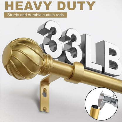 Gold Curtain Rods for Windows 48 to 84 Inch 7/8" Diamete Heavy Duty Adjustable Window Curtain Rod with Decorative Finials for Farmhouse Bedroom Living Room Kitchen Outdoor