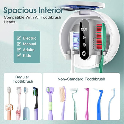 Toothbrush Holders for Bathroom,Wall-Mounted Toothbrush Holder,Smart Toothbrush Cleaner with LED Screen and Drying,Electric Tooth Brush Holder Fits Most Size Toothbrushes for Home & Travel