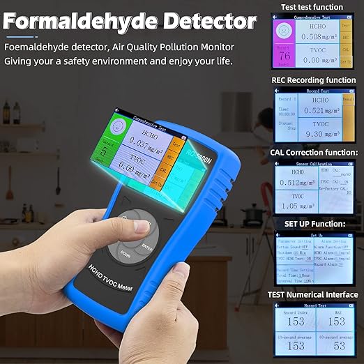 Air Quality Pollution Monitor, Formaldehyde Detector 0-2.50 mg/m3 Professional air Quality Tester Indoor TVOC, for Home Office and Various Occasions Colorful LCD Screen & USB Charging