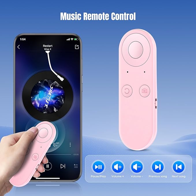 Phone Remote Controller - Bluetooth Remote for iPhone with Air Mouse Control, TikTok Scrolling Ring, Bluetooth Page Turner, Camera & Music Remote, YouTube & Instagram, iOS&Android, Pink